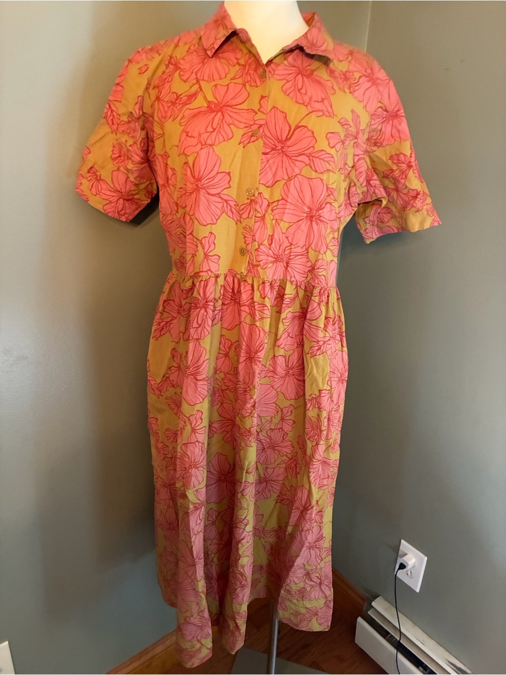 DownEast Pink Floral Button-Front Casual Dress on Tan